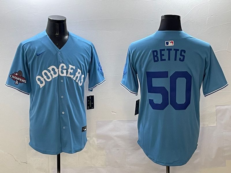 Men Los Angeles Dodgers #50 Betts Light Blue Throwback Game 2025 Nike MLB Jersey style 14->los angeles dodgers->MLB Jersey